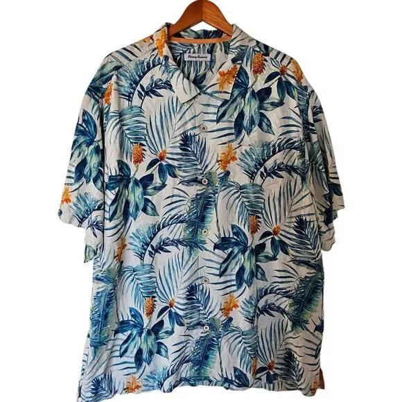 Tommy Bahama Mens 100% Silk 3XL Plus Tropical Print Hawaiian Shirt Orange Palm - Picture 2 of 11